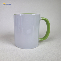Vente en gros de tasses à sublimation de 11 oz, tasse à café en céramique de qualité supérieure avec intérieur et poignée colorés, revêtement personnalisé, logo personnalisé, grande taille
