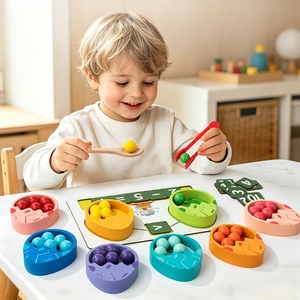 Ensemble de tri Montessori écologique pour la motricité fine, jouet en bois pour compter et apprendre les mathématiques avec œufs de dinosaure, pinces et perles pour les tout-petits - Product Image 1
