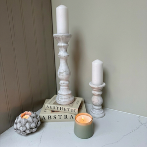Juego de 2 Portavelas Artesanales de Madera, Forma Redonda, Decoración para el Hogar, Acabado Natural, Color Blanco - Product Image 1