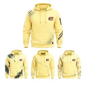 Sweat-shirt à capuche jaune pour homme, coupe classique, décontracté, en polaire, avec poche, imprimé par sublimation, respirant, hiver, 100% coton - Product Image 1