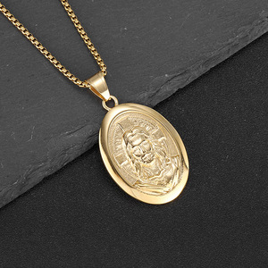 Collar con Colgante Ovalado de Acero Inoxidable para Hombre, Chapado en Oro y Plata, Diseño Religioso de Jesucristo, Joyería de Regalo YS013 - Product Image 3