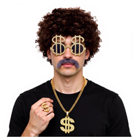 Conjunto de Discoteca de los 70, Incluye Collar con Símbolo de Dólar, Gafas de Sol, Bigote Falso, Afro, etc., para una Fiesta Retro Hip-hop de Halloween
