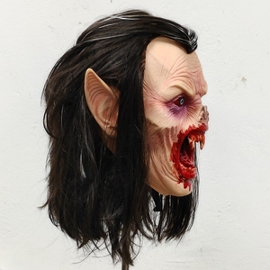<span class=keywords><strong>Masque</strong></span> de vampire réaliste en latex pour le <span class=keywords><strong>visage</strong></span> entier avec bouche sanglante, crocs pointus et oreilles pointues, cheveux longs noirs, masques de fête d'Halloween - Product Image 5
