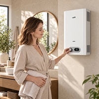 Chauffe-eau à gaz en acier 16L / Geyser 32kW à évacuation par conduit, affichage LED, allumage par impulsion, multiples protections de sécurité, option solaire pour VR