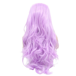 Parrucca Sintetica Resistente al Calore con Onde Lunghe, Colore <span class=keywords><strong>Lilla</strong></span> Pastello, con Parte Centrale e Frontale in Pizzo, Effetto Naturale per Donna - Product Image 2