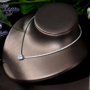 HIBRIDEロマンチックラブハートシェイプチェーンリンクグリーンキュービックジルコニア女性パーティーコスチュームネックレスイヤリングジュエリーセットbijoux N-471 - Product Image 5