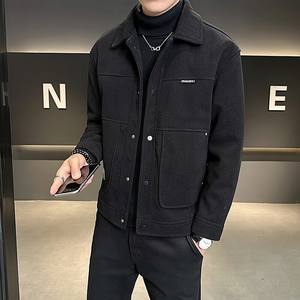 2025 soprabito da uomo in misto lana con risvolto e risvolto rilassato della giacca Casual autunno inverno cappotto di Tweed lungo capispalla - Product Image 6