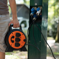 Enrouleur de câble mobile 5-en-1 de 15 m pour camping-car, avec rallonge britannique, RCD, MCB, ports USB A+C et éclairage LED