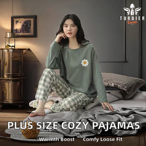 Ensemble de pyjama pour femmes à motif écossais, manches longues, taille plus, coupe ample, 100% polyester, séchage rapide et respirant pour le printemps/l'automne/l'hiver - Product Image 2