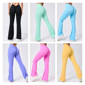 Pantalones de yoga <span class=keywords><strong>Acampanados</strong></span> para mujer, <span class=keywords><strong>leggings</strong></span> de entrenamiento con espalda en V, venta al por mayor personalizada, pantalones <span class=keywords><strong>acampanados</strong></span> para mujer - Product Image 2