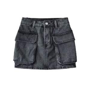 Denim <strong>Skirt</strong> Vintage Big Pockets A-line High Waist <strong>Wrap</strong> Hips Cargo Mini <strong>Skirts</strong> - Product Image 2