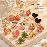 En stock – Boucles d'oreilles clous JOYE pour femme, en acier inoxydable plaqué or 18 carats, émail, motifs fruits, cœurs, fleurs, styles variés, mignonnes et tendance