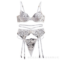 Ensemble de lingerie de mariée de luxe blanc, broderie florale, soutien-gorge, culotte, jarretière, sans armatures, maille, taille basse, bretelles réglables, léger