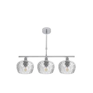 Lampada in Cromo con 3xE14, Dimensioni 55x13 cm, Paralumi in Cristallo Intagliato Trasparente, Ideale per Decorare e Creare Atmosfera - Product Image 1