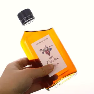 200Ml Kleine Platte Fles Whiskyglazen Flessen Met Plastic Tamper Evident Dop Draagbare Whiskyflessen Voor Sterke Drank
