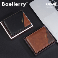 Dompet Lipat Tiga Kecil Pria Vintage Warna Kontras PU Lapisan Poliester RFID Sederhana Grosir