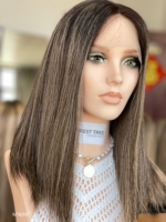 Perruque Casher SHY, couleur brun clair, cheveux humains naturels, dessus en dentelle, couleur personnalisée, fournisseur d'usine