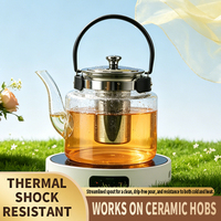 Théière en verre avec poignée en métal noir, infuseur amovible en acier inoxydable 201, bouilloire domestique, coffret cadeau