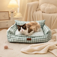 Coussin pour animaux de compagnie pour chats et chiens, tapis rectangulaire pour animaux, tissu toutes saisons, tapis de canapé, motif à carreaux, utilisation universelle en voiture, intérieur/extérieur