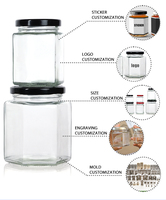 Frasco de Vidrio Hexagonal con Logotipo Personalizado, 280ml, 380ml, 500ml, Recipiente de Vidrio para Alimentos, Frasco de Vidrio para Miel