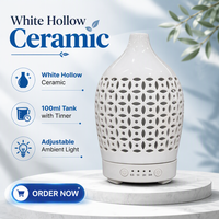 Diffuseur d'arômes en céramique OEM avec logo personnalisé, 100 ml, design creux blanc avec lumière réglable
