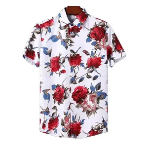 Hochwertiges Herren hemd lässig Strand druck Herren Knopf oben Vier-Wege-Stretch-Aloha-Shirt
