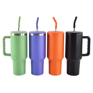 40oz Insulated Double Wall Stainless Steel Nice Reusable Metal Water Bottles Brief Bottle With Handle And Straw