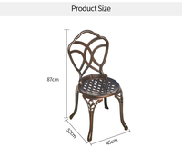 Mesas y sillas de aluminio fundido de metal populares para exteriores, mesa de aluminio fundido de café con dos sillas para jardín