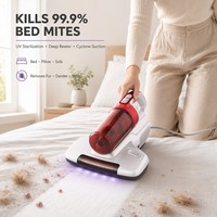 Aspirateur anti-acariens filaire léger sans sac à ultrasons avec lampe UV 400W 100-240V 9Kpa
