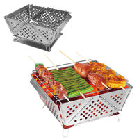 Barbecue à charbon de bois pliable antirouille en acier inoxydable pour camping en plein air