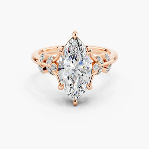18K Solid Yellow Gold Marquise Cut Lab Grown Diamond Ring Unique Leaf Design Vintage Engagement Ring For Women - Product Image 6