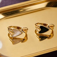Bague ouverte double cœur en émail en acier inoxydable JZ504, plaquée or, ajustable, pour femme, bijou quotidien, cadeau