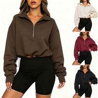 Sweat-shirt oversize à demi-zip pour femme, style Y2K, automne-hiver, mélange polyester-viscose, coupe courte avec cordon de serrage réglable à l'ourlet