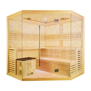 Chinese Supplier 4 People Hemlock Indoor Steam Sauna Room with Full Glass Door and Windows