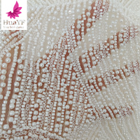 Dentelle de mariage brodée de perles et de sequins de haute qualité HY2804, blanc pur, super haute densité