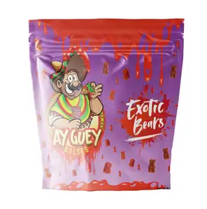 Bedrukte Gummies Snack Kleurrijke Voedselzakken 100G 200G Pakjes Chocolade Platte Bodem Noten Zachte Snoepverpakking