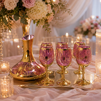 Ensemble de verrerie en cristal soufflé à la main de luxe, décorations en relief, bord doré, carafe à vin décorative, gobelets, capacité de 1,8 L, pour mariage, hôtel, banquet