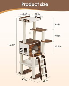 Multi-Layer Waterproof Wood Storage Tower Spacious Condo Hammock Soft Perch Sisal <b>Plush</b> Fabric-Indoor Pet Use All - Product Image 4