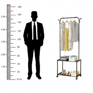 Minimalist Metal Clothing <b>Rack</b> with Wheels Double Tier Storage Stand for Wardrobe Use - Product Image 5