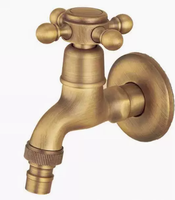 Robinet de lavabo mural extensible en laiton de style européen, antique, pour machine à laver, double sortie d'eau, non décapé
