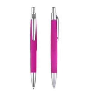 Advertisement Logo Print Company Gift Pink Plastic Ballpoint <b>Pen</b> with <b>Silver</b> Trim Portable Promotional Writing Tool Black Ink - Product Image 1