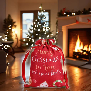 Small Christmas <b>Drawstring</b> Gift Bags with Rope Handle Candy Sack Pouch Christmas Gift Idea - Product Image 3