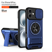 Coque de protection magnétique antichute en PC avec support anneau coulissant et motif animal pour iPhone 16 Plus