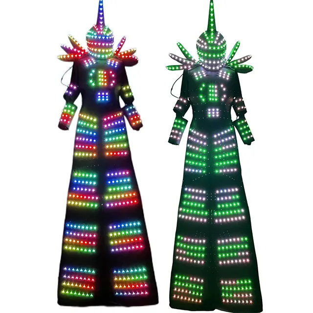 Led RGB Color Moving Dance Robot Costume Suit for Men Party Luminous Performance Wear wholesale led robot stilt walker costume