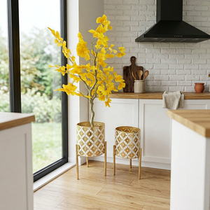 Pots <span class=keywords><strong>de</strong></span> fleurs modernes, ensemble <span class=keywords><strong>de</strong></span> 2 grands pots avec support, pots décoratifs, pots en métal avec trous <span class=keywords><strong>de</strong></span> drainage <span class=keywords><strong>pour</strong></span> le <span class=keywords><strong>salon</strong></span> - Product Image 2