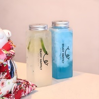 Bouteille de boisson en plastique transparente portable de 500 ml avec bouchon carré, jetable, pour thé au lait, café froid, jus, café, pots en plastique
