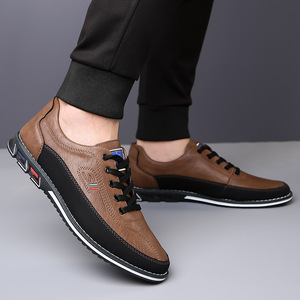 Chaussures de marche pour hommes en cuir de vache, bout rond, semelle extérieure en caoutchouc antidérapante, couleur unie, chaussures décontractées à la mode pour papa, taille 40 41 42 43 44 45 - Product Image 1