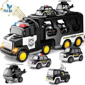 Huiye รถตำรวจสองชั้น5 in 1, รถตำรวจรถเก็บสนุกในร่มปรับปรุงนิสัยดีเก็บของเล่นเด็ก