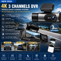 Caméra embarquée 4K 3 canaux (avant, arrière, habitacle) avec WiFi 5 GHz, GPS, moniteur de stationnement, vision nocturne, capteur G, 170° °   Caméra de tableau de bord grand angle pour voiture
