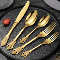 Ensemble de couverts rétro en acier inoxydable 410 avec poignée gaufrée, finition miroir or et argent, pour hôtels et restaurants
